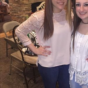 Forever 21 light pink laced 3/4 sleeve blouse